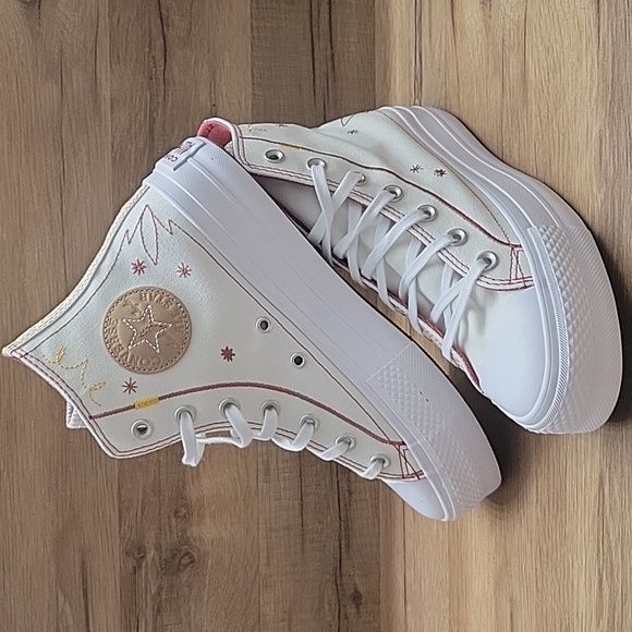 Converse Women's White and Red High-Top Sneakers - Picture 2 of 12